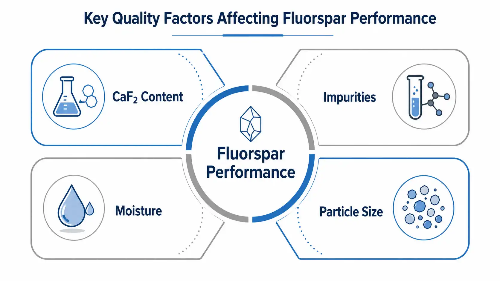Key fluorspar quality factors including CaF2 content impurities moisture and particle size
