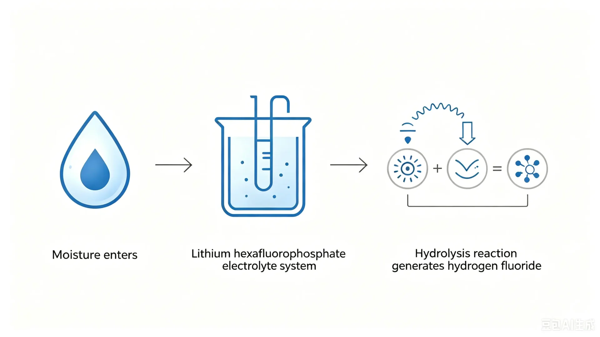 LiPF6 hydrolysis and reaction with water causing HF risk