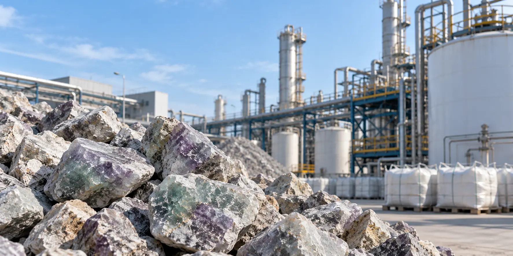 Fluorspar raw material and hydrofluoric acid production facility